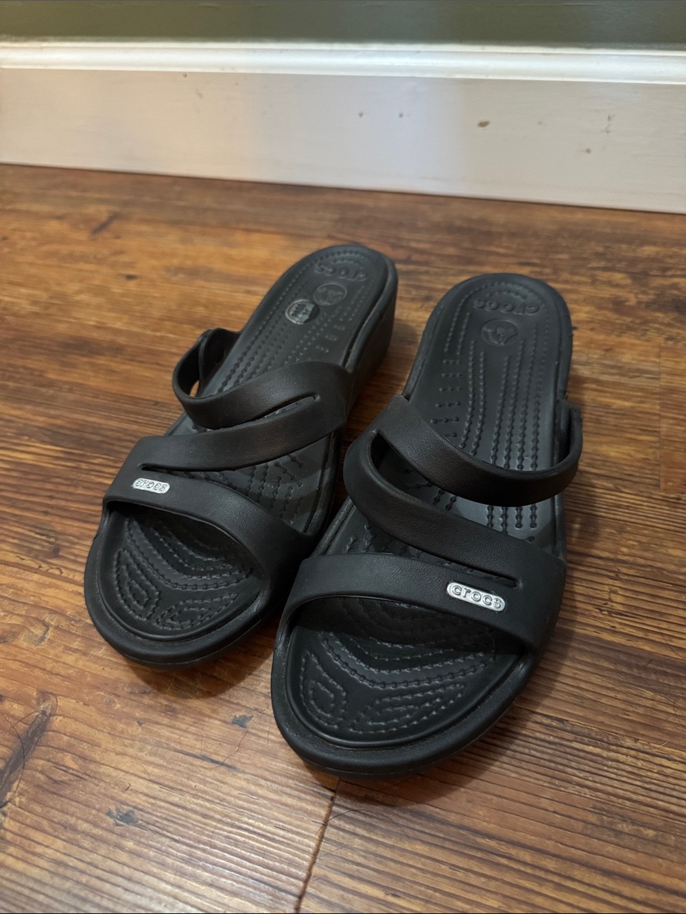 CROCS Women's Black Dual-Strap Slide Sandals